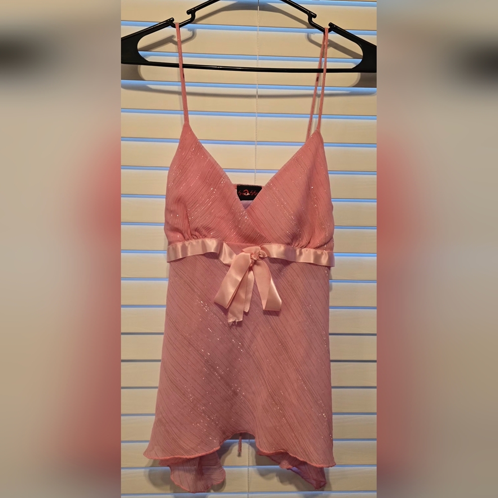 Sassy Pink Women's Camisole with Satin Bow, M